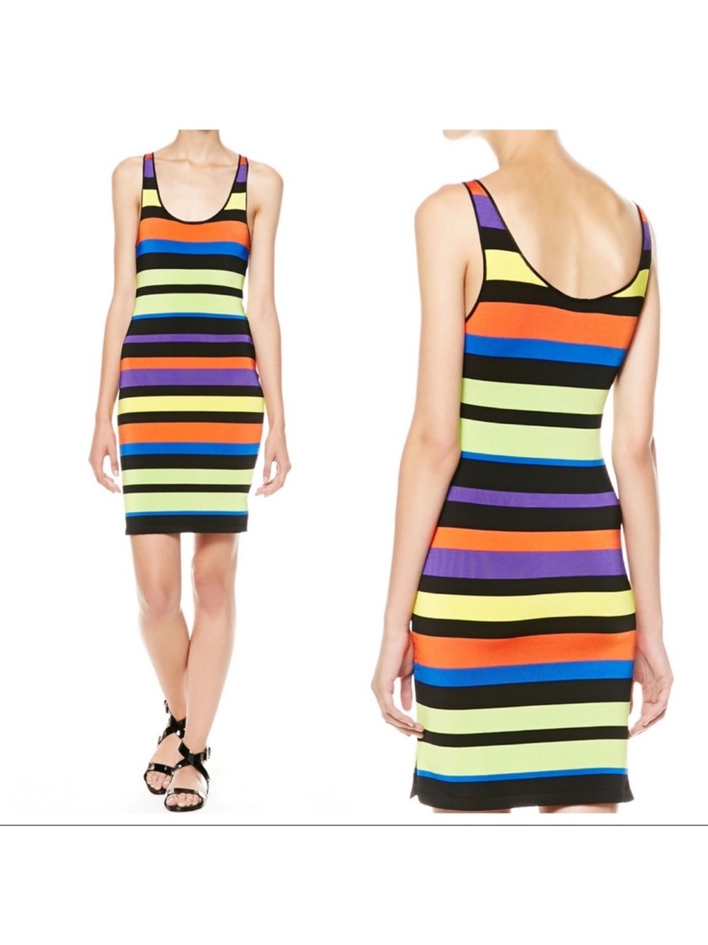 Rare RALPH LAUREN BLACK LABEL Black Sleeveless Striped Dress Sporty Colorful M